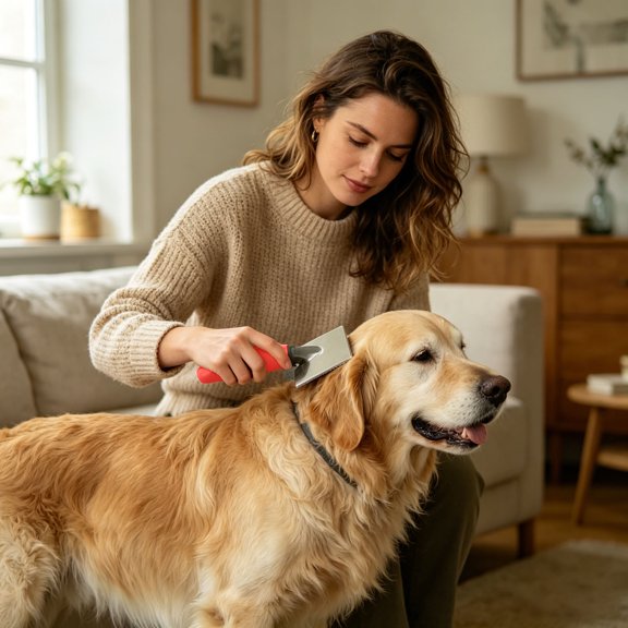 Pet Slicker Brush with Ergonomic Handle Stainless Steel Grooming Comb Indoor Shedding Tool for Removing Loose Hair Mats Tangles Dogs Cats Home Grooming Use