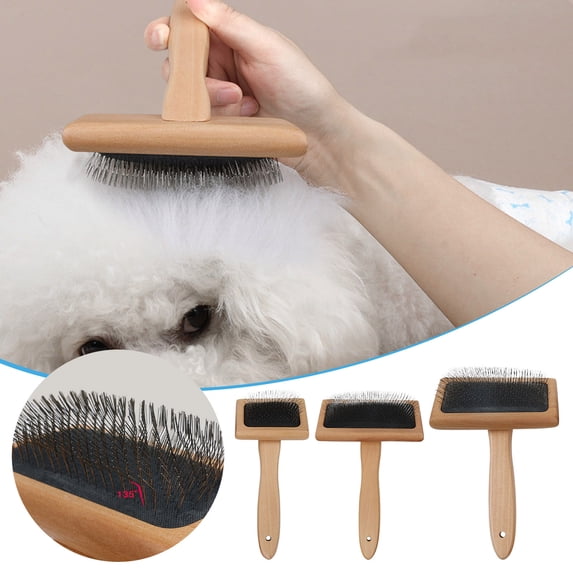 Pet Slicker Brush for Dogs Cats Wooden Pin Comb for Detangling and Undercoat Removal Air Cushion Grooming Tool for Tapestry Wool Carding