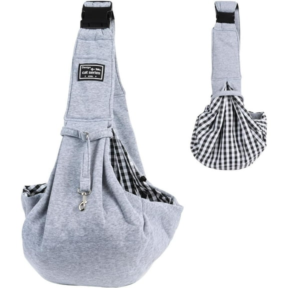 Pet Sling Carrier, Pet Carrier for Small and Medium Dog up to 15 Lbs, Wrap Carrier Sling Adjustable Strap Zip Pocket, Hands Free Pets Pack for Outdoor Travel Subway - GRAY