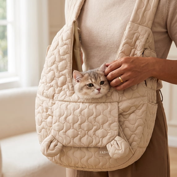 Pet Sling Carrier for Small Dogs Small Pet Carrier Pet Carrier for Cat 17 Inch Small Dog Carrier Sling Pet Travel Carrier Hands Free Walk Warm Winter Outdoor Khaki, 1 Pack