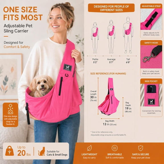 Pet Sling Carrier for Small Dogs and Cats 5-20lbs with Adjustable Depth Breathable Mesh Travel Bag