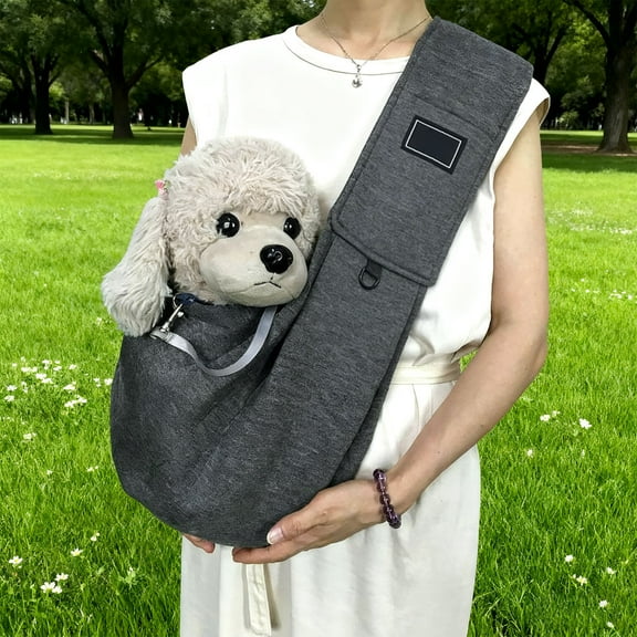 Pet Sling for Small Dogs Up To 15lbs Breathable Fabric Adjustable Padded Strap Anxiety-Reducing Design With Convenient Pocket for Hands-Free Travel