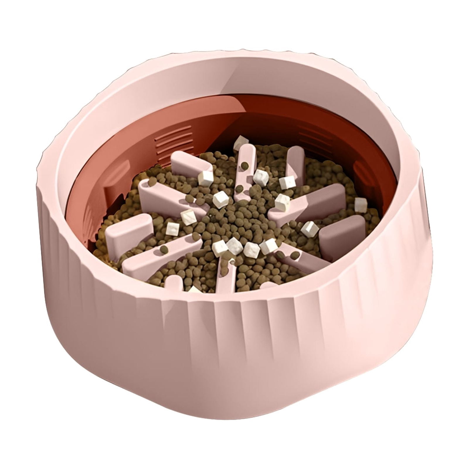 Pet Slow Feeding Bowl, Anti-Choking Bowl Switchable Anti-Slip Anti-Spill Dish for Dogs and Cats, Pink