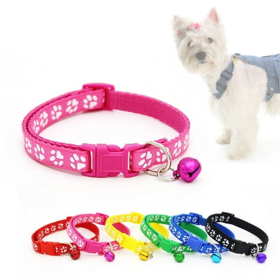 Pet Small Dog Cat Safety Adjustable Paw Printed Puppy Necklace Collar With Bell