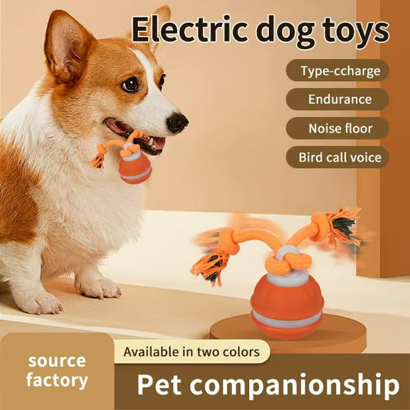 Pet Smart Electric Rolling Ball & Squeaky Dog Toy for Bite-resistant, Orange