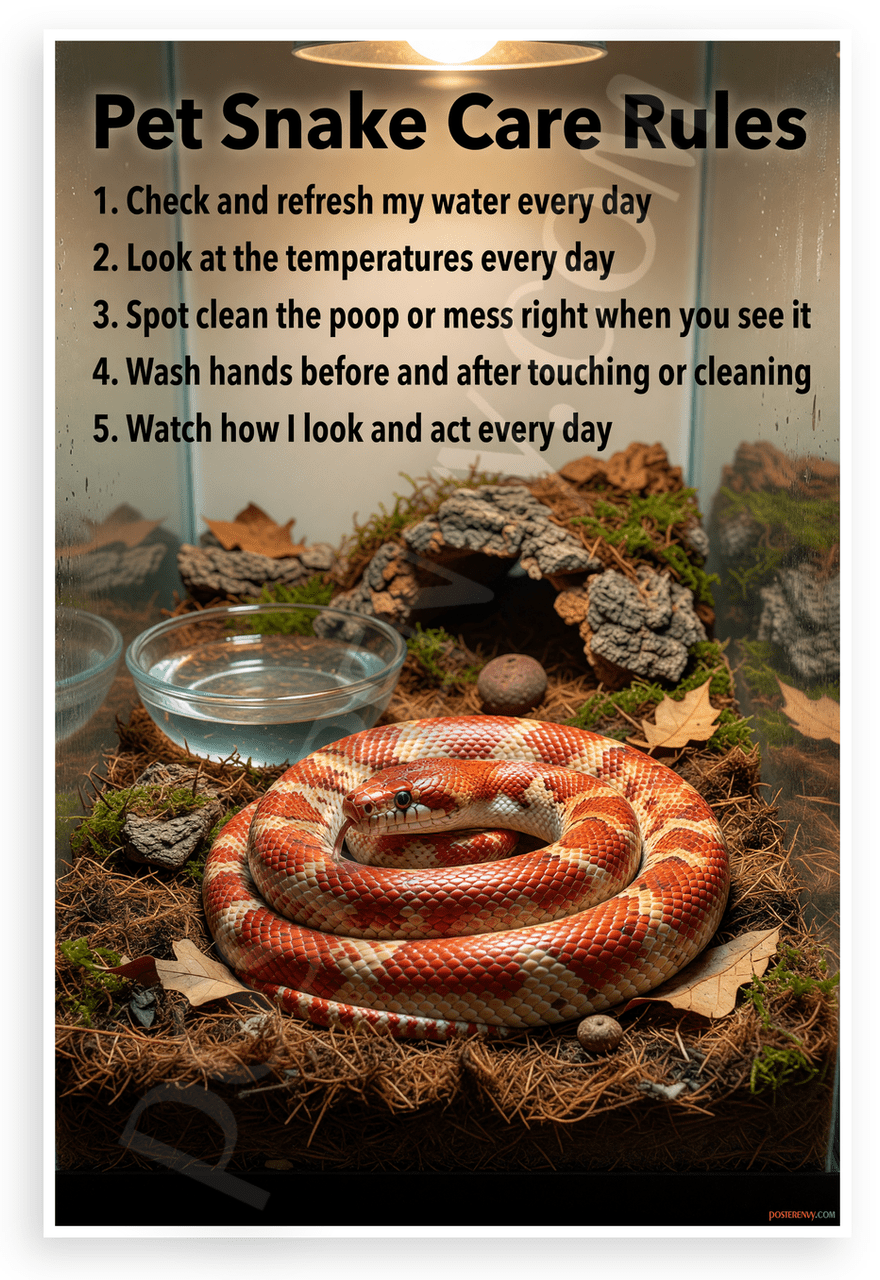Pet Snake Care Rules Educational 12x18 US Made Poster - Walmart.com