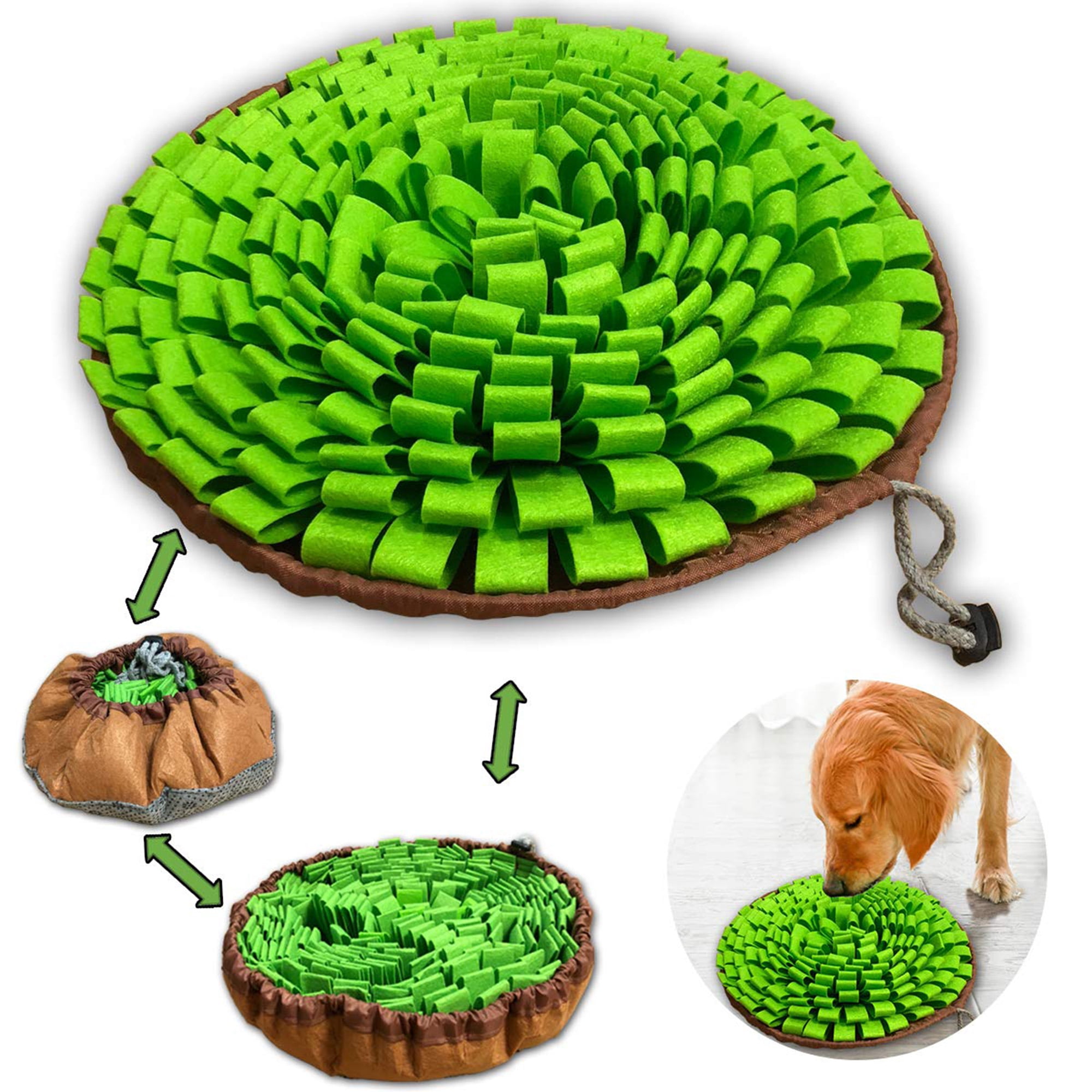 Pet Snuffle Mat: Interactive puzzle toy for dogs/cats/rabbits/guinea pigs. Slow feeder, mental stimulator, stress relief. Portable for indoor/outdoor use. Green.