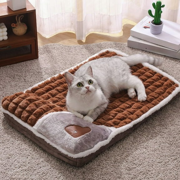 Pet Snuggle Bed, 19.68x13.77in Plush Fluffy Mat with Removable Washable Cover, Non-Slip Bottom for Dogs and Cats, Cozy Warming Crate Pad for Small Pets