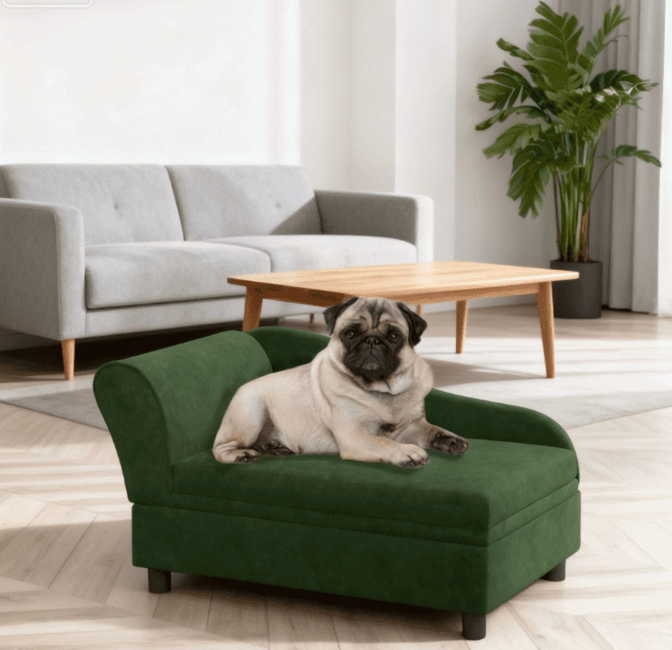 Pet Sofa Bed Couch with Storage with Soft Cushion, Green