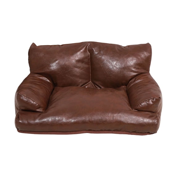 Pet Sofa Bed for Dogs Cats, Leather Couch with Backrest & Armrests, Scratch-Resistant Non- Sleeping Lounge, Orthopedic Supportive Indoor Resting Furniture for Living Room