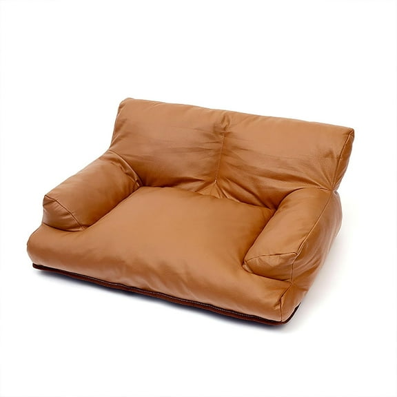 Pet Sofa Bed, Vintage Cat Dog Faux Leather Sofa with Non-Slip Bottom for Dogs Cats (Brown, Medium)