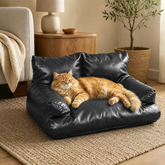 Pet Sofa Bed, Washable Leather Cat Dog Couch With Backrest Armrest Nonâ Comfort Pet Rest Bed For Small Medium Large Dogs And Cats