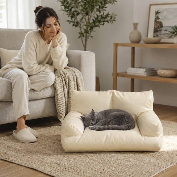 Pet Sofa Bed, Washable Leather Cat Dog Couch With Backrest Armrest Nonâ Comfort Pet Rest Bed For Small Medium Large Dogs And Cats
