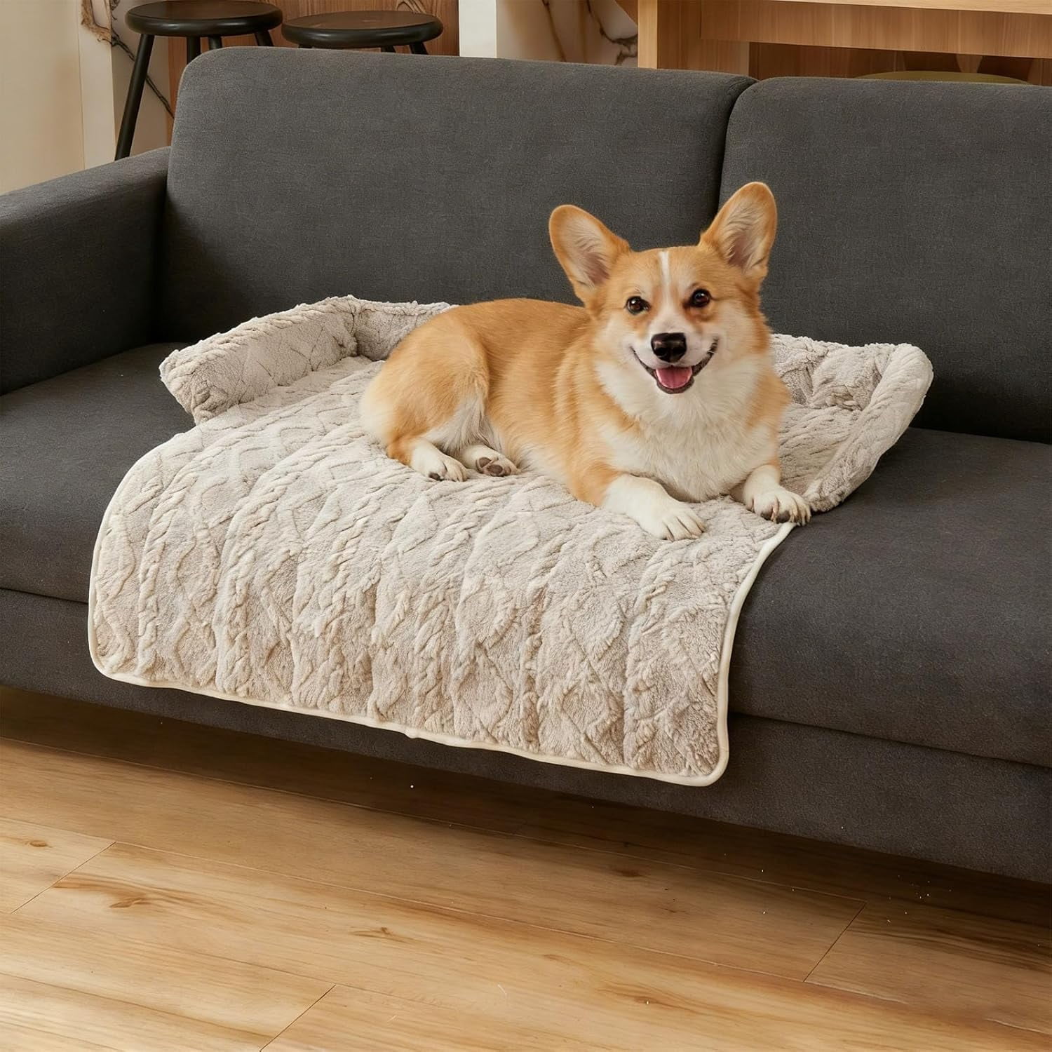 Pet Sofa Bed for Couch, 2026 Upgraded Plush Washable Waterproof Non-Slip Pet Mat, Cozy Furniture Protector for Small Medium Dogs & Cats (Beige)