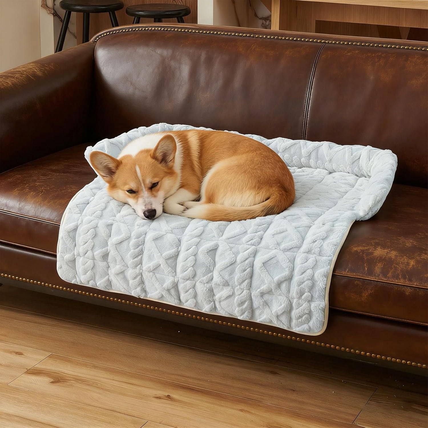Pet Sofa Bed for Couch, 2026 Upgraded Plush Washable Waterproof Non-Slip Pet Mat, Cozy Furniture Protector for Small Medium Dogs & Cats (Blue)