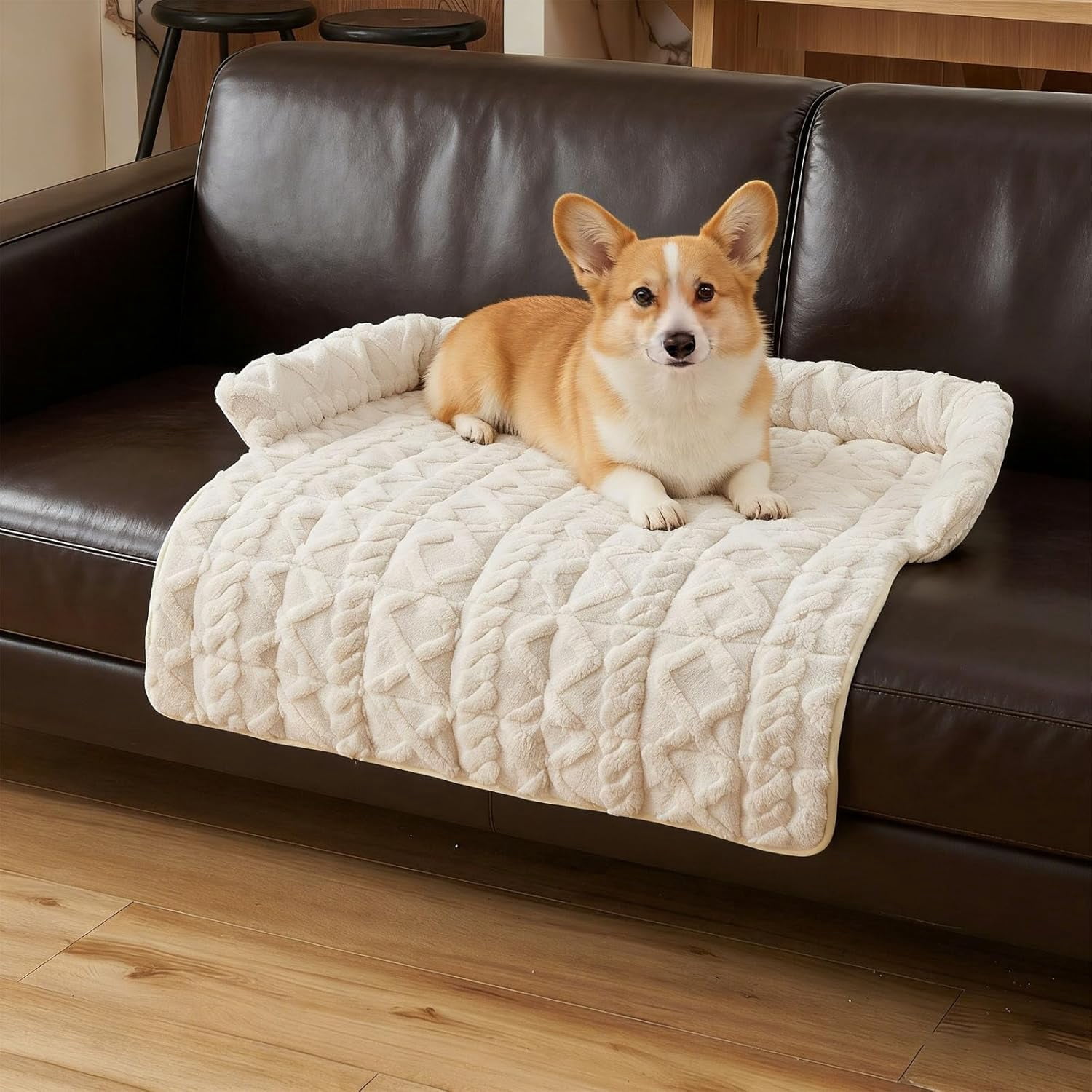 Pet Sofa Bed for Couch, 2026 Upgraded Plush Washable Waterproof Non-Slip Pet Mat, Cozy Furniture Protector for Small Medium Dogs & Cats (White)