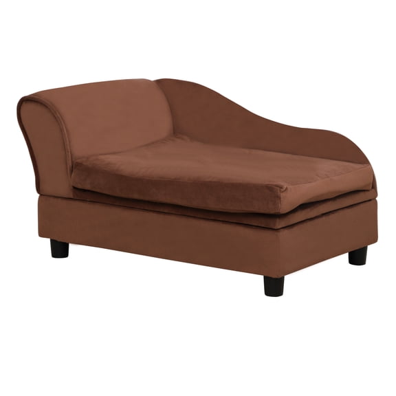 Pet Sofa Bed with Storage for Small Dogs & Cats, Brown Couch - 23L Storage, Velvet Foam Cushion, Modern Design