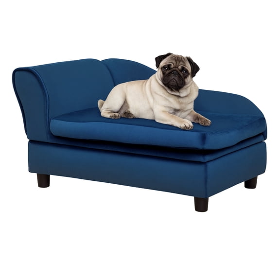 Pet Sofa Bed with Storage for Small Dogs & Cats - Plush Couch - 23L Storage - Blue - Up to 22lbs