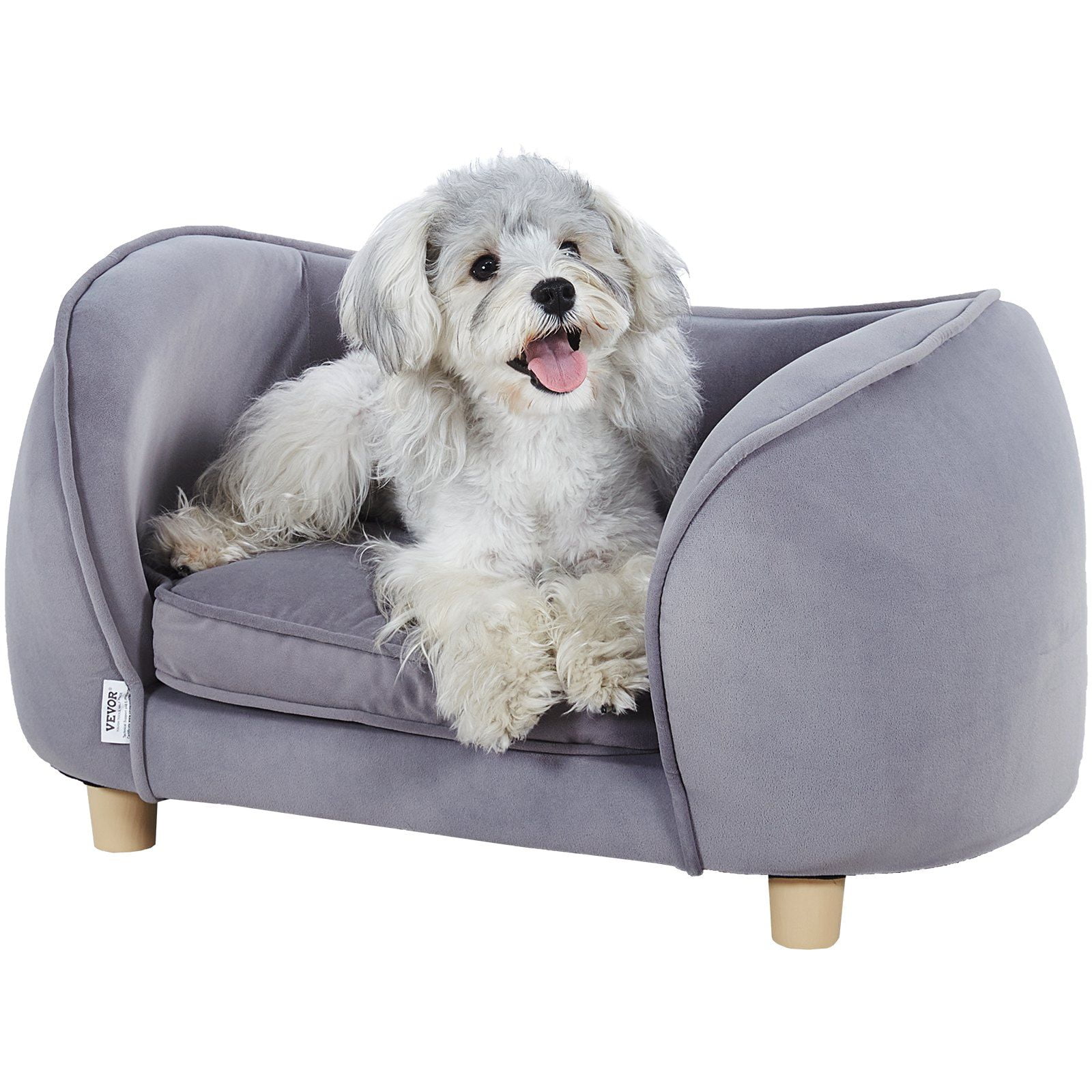 Gray Velvet Small Pet Sofa with Wooden Frame