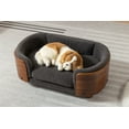 thumbnail image 1 of Pet Sofa, Small Size Scandinavian Style Elevated Dog Bed With Solid Wood legs and Bent Wood Back, Velvet Cushion, Mini Sofa for Dogs, Cats, Dolls and Other Pets, Dark Gray+Brown, 1 of 8