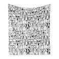 thumbnail image 1 of Pet Soft Flannel Fleece Throw Blanket, Group of Dogs and Cats Animals Fun Happy Beings Cartoon Inspired Design, Cozy Plush for Indoor and Outdoor Use, 50" x 70", Black White, by Ambesonne, 1 of 6