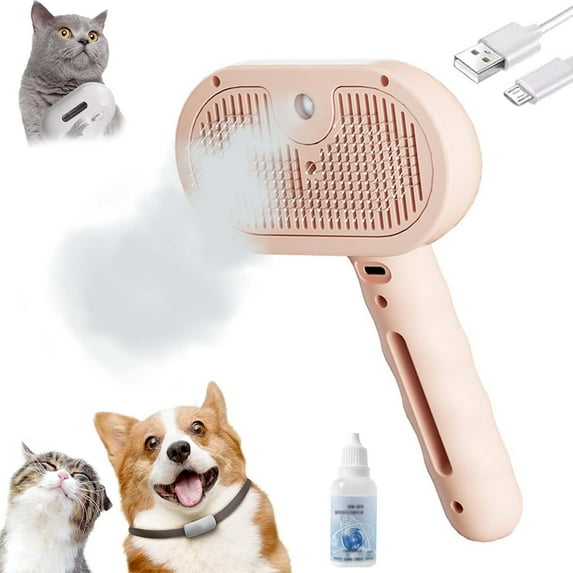 Pet Spray Hair Removal Comb, Pet Grooming Brush with Spray for Cats, Multi-function Pet Spray Massage Comb, Spray Cat Brush for Shedding, Pet Steam Brush for Dogs Cats (Pink)