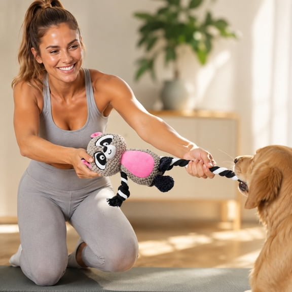 Pet Squeaky Cotton Rope Toy Interactive Tug-of-War Training Supplies, Durable Safe Squeaky Fun, Dog Chew Play Exercise, Indoor Outdoor Pet Training Daily Play Use