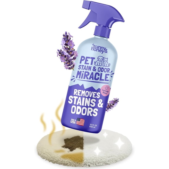 Pet Stain & Odor Miracle - Fast Acting Carpet Stain Remover & Urine Odor Eliminator - Enzyme Upholstery Cleaner Spray - For Upholstery, Couch & Mattress (32 fl oz, Light Lavender)