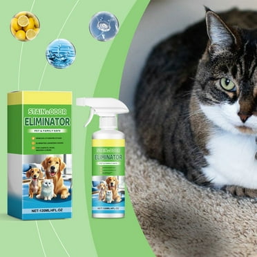 Pet Stain & Odor Remover for Carpets, Upholstery, Hardwood - Enzyme-Powered Formula Eliminates Dog Urine, Cat Litter Stains - Safe for Pets & Kids - 120ml Spray Bottle