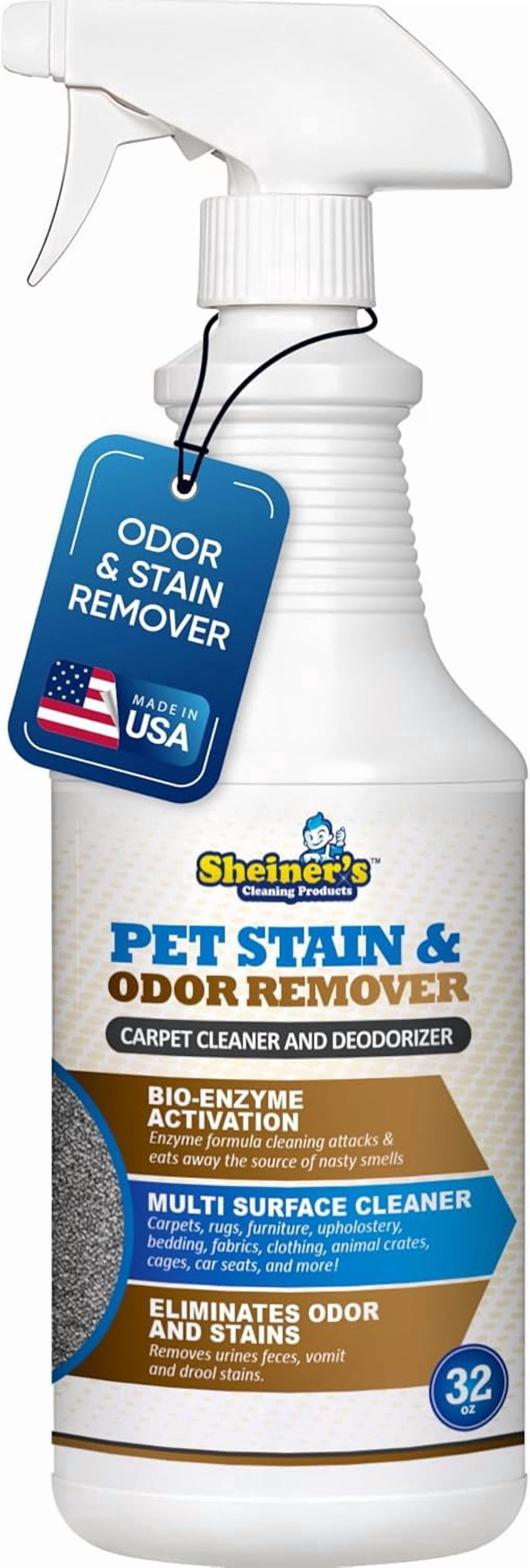 Pet Stain Remover & Pet Odor Eliminator, Advanced Cleaning Bio-Enzyme Cleaner Solution for Carpets, Rugs, Upholstery & Multi-Surfaces, Safe for Pets & Kids. (32 oz)