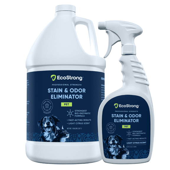 EcoStrong Enzymatic Pet Stain & Odor Remover for Cats & Dogs, 32 oz + 1 Gallon Jug, Citrus Scent