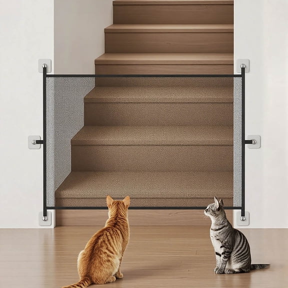 Pet Stair Gate, Portable Mesh Safety Barrier, Folding Cat Proof Gate for Doorways Hallways and Stairs
