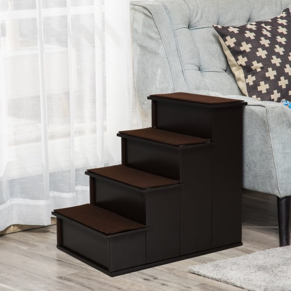Pet Stairs, Small Pet Steps with Padded Removable Cover for Dogs and Cats Up To 22 Lbs - Brown