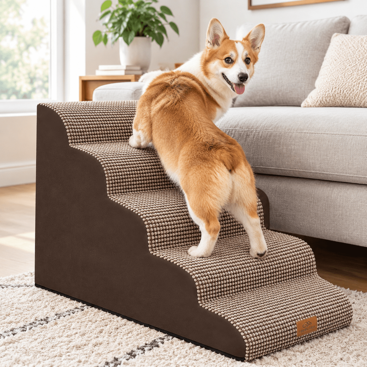 Pet Stairs and Steps, Coffee-5, 15.91 x 12.01 x 6.81 Inches, Curved ...