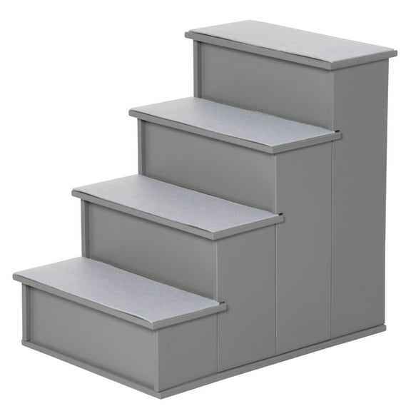 Pet Stairs for Small Dogs, 4 Step Dog Steps for Bed & Couch, Grey Cushioned Pet Ramp for Elderly & Injured Pets - 66lbs Capacity