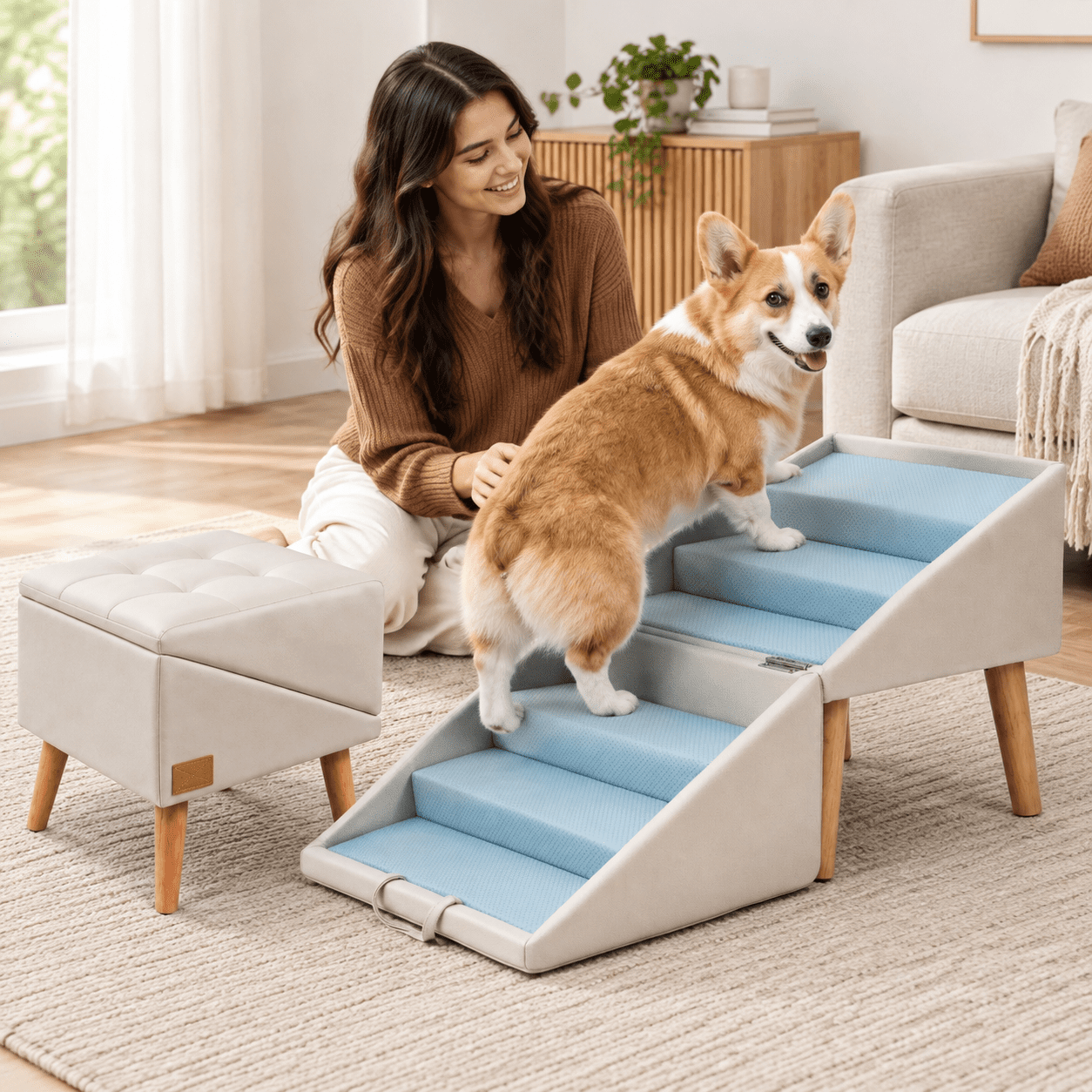 Pet Stairs for Small Dogs, Beige, 18.5