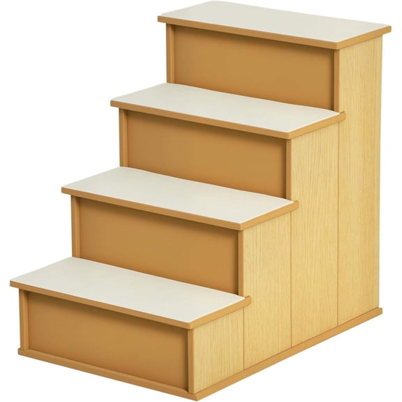 Pet Stairs for Small Dogs and Cats Up to 22 lbs, Cushioned Removable Steps, Natural Finish