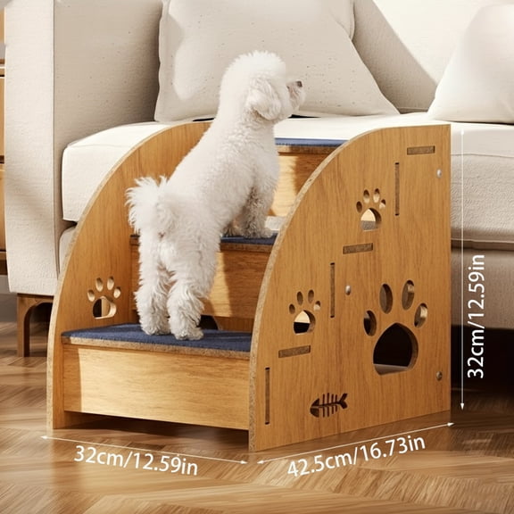 Pet Stairs for sofo Beds- Non-Slip Dog Stairs with Safety Rails- 3 to 4 Step Pet Ramp for Small Medium Dogs& Senior Cats- 15 Inch Height