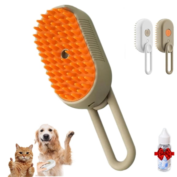 Pet Steam Groomer Brush, Defur Comb for Cats Dogs, 2025 New 3 in 1 Steam Cat Steam Brush for Sheddin Grooming, Massage, Cleaning, Multifunctional Hair Removal Comb for Cats Dogs (Khaki)