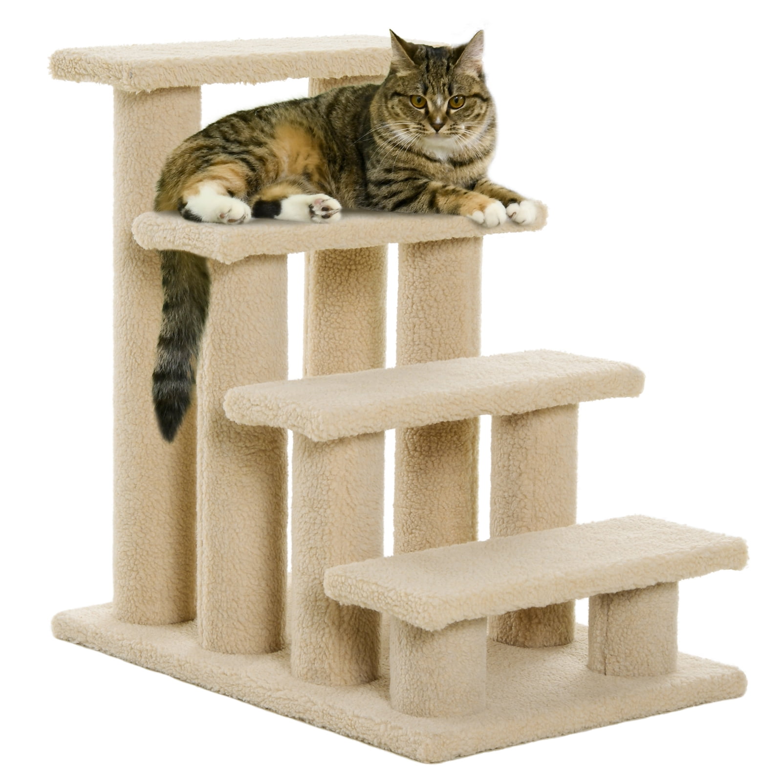 Pet Step Stool, 4 Steps & 8 Posts, Plush Berber Fleece, Supports 44 LBS, Portable Design