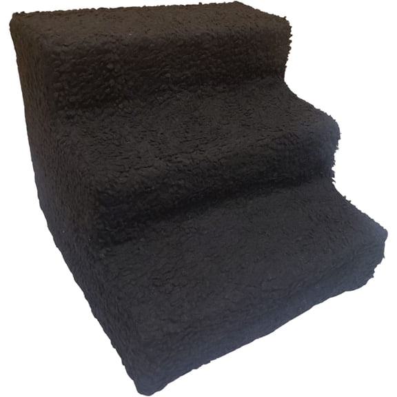 Pet Steps | 3-Step Non-Slip Fleece Covered Pet Steps for Small Dogs and Cats (Black (Plastic Structure))