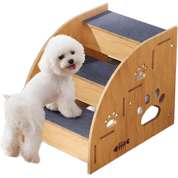 Pet Steps for Small Dogs, Wooden Cat Stairs for Old Cats, Doggy Dog Steps for Bed Couch Sofa Windows, 3-Step Ladder, 16" L x 12" W x 14" H