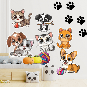 Pet Stickers for Walls - High-Resolution Vinyl Puppies & Kittens Wall Decals for Nursery & Classroom - Baby Pet Stickers for Kids Room Wall Decor - Easy Application Adhesive Decals