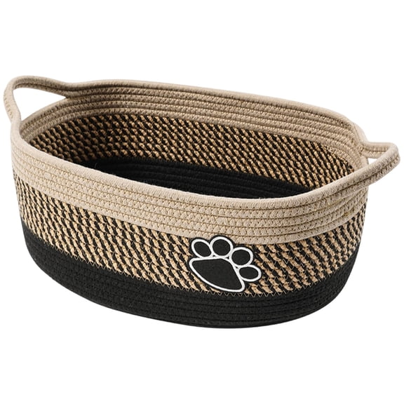 Pet Storage Basket, Woven Cotton Rope Dog Toy Organizer with Portable Handle, Large-Capacity Multi-Functional Pet Supply Basket for Toys, Snacks, Beds, Leashes