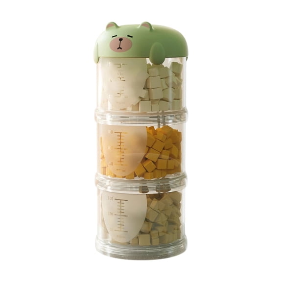 Pet Storage Container, Stackable Storage Containers, Clear 3 in Plastic, Travel Dog Container, Pet Treat Holding, Road Trips, Green Top, 3 Stack 1 Pc