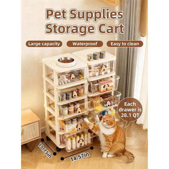 Pet Storage Rolling Cart, Large Cabinet with Drawers for Dog Toy & Accessory Organization. Perfect Gift For 2026.