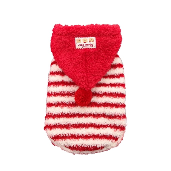 Pet Striped Hoodie Fleece Lined Comfortable Breathable Winter Warm Coat for Puppies and Cats Red XS