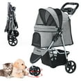 thumbnail image 1 of Pet Stroller 3 Wheel Cat & Dog with Storage Basket Foldable Lightweight Trolley-Gray, 1 of 8