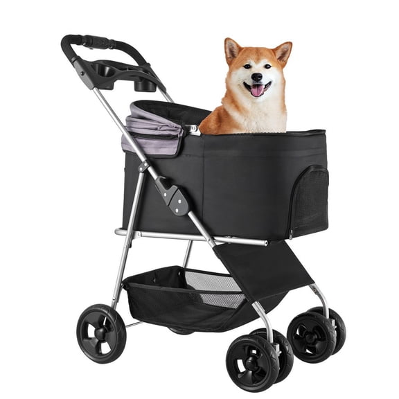 Pet Stroller, 35 lbs Weight Capacity, Foldable Dog Stroller Cart, 4 Wheels Cats Pram with Detachable Carrier & Mesh Windows, Portable Animal Carrier with Brake for Small to Medium Pets