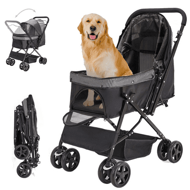 Pet Stroller 4 Wheel Cat & Dog with Storage Basket Foldable Lightweight Trolley for Small Medium Dog Cat